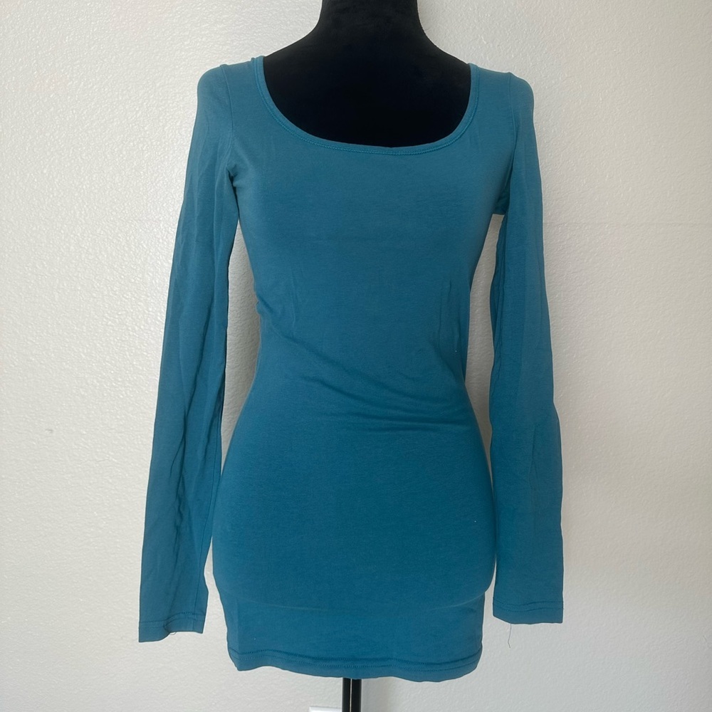 Vero Moda Blue Long Sleeve Scoop Neck Stretch Top XS